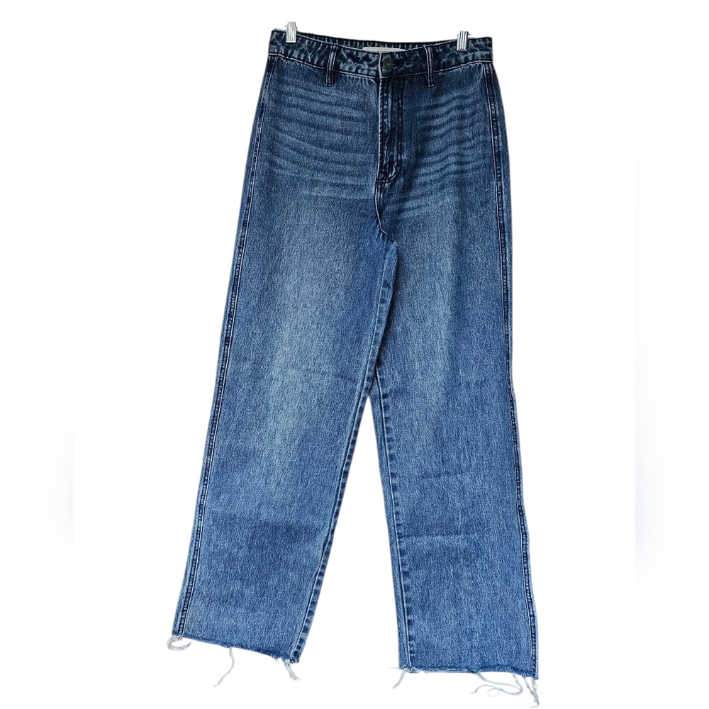 Hidden High Waist Super Wide Leg Raw Hem Back Seam Jeans waist 29 inseam 31